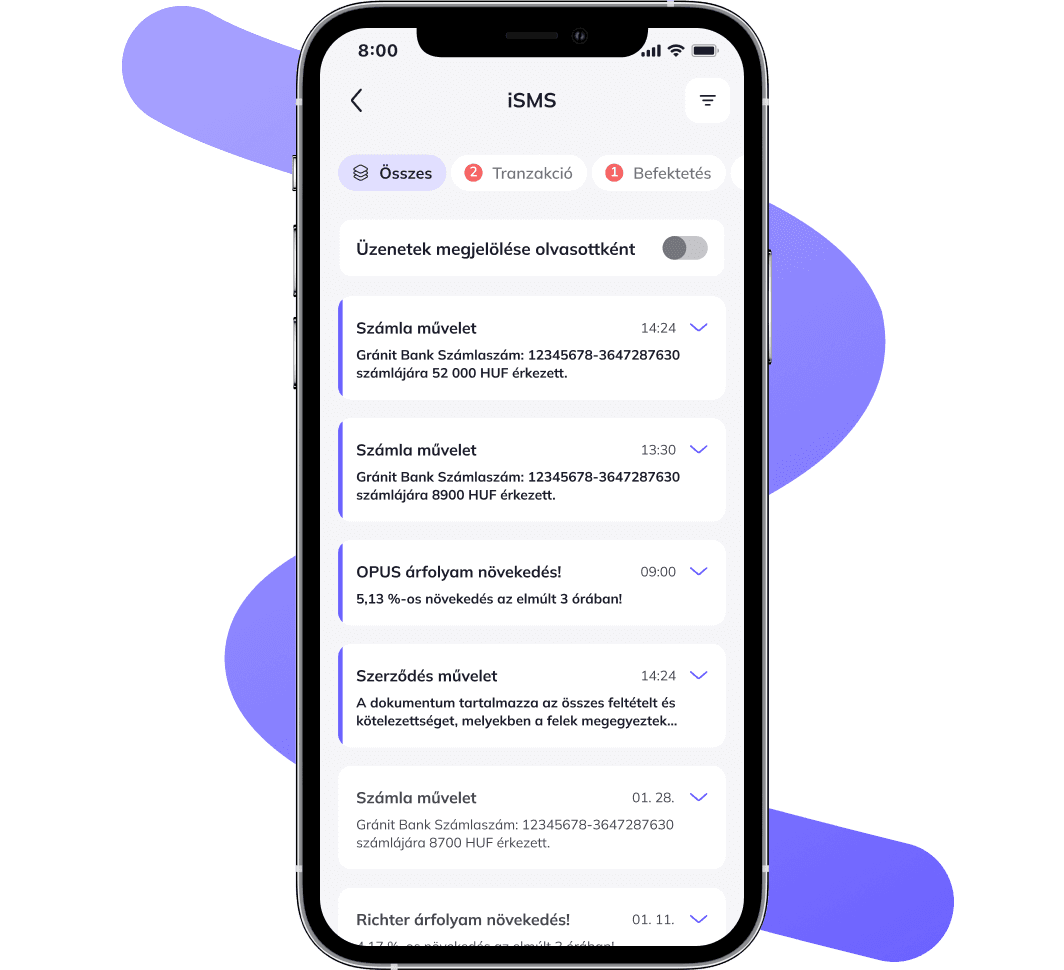 mobilon számlavezetési müveletek iSMS formájában.
